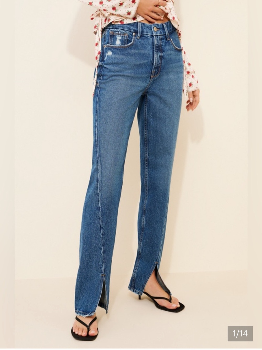 Good American Blue Split-Hem Straight-Leg Jeans 2/26